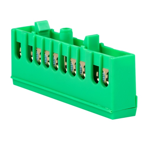 Шина "0" PE (6х9мм) 10 отверстий латунь зеленый изолированный корпус на DIN-рейку PROxima | код  sn0-63-10-ig | EKF